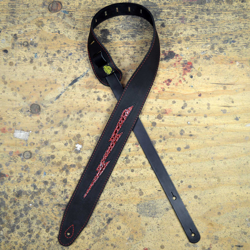 RED CROC LIGHTNING BOLT ON BLACK LEATHER INLAY S