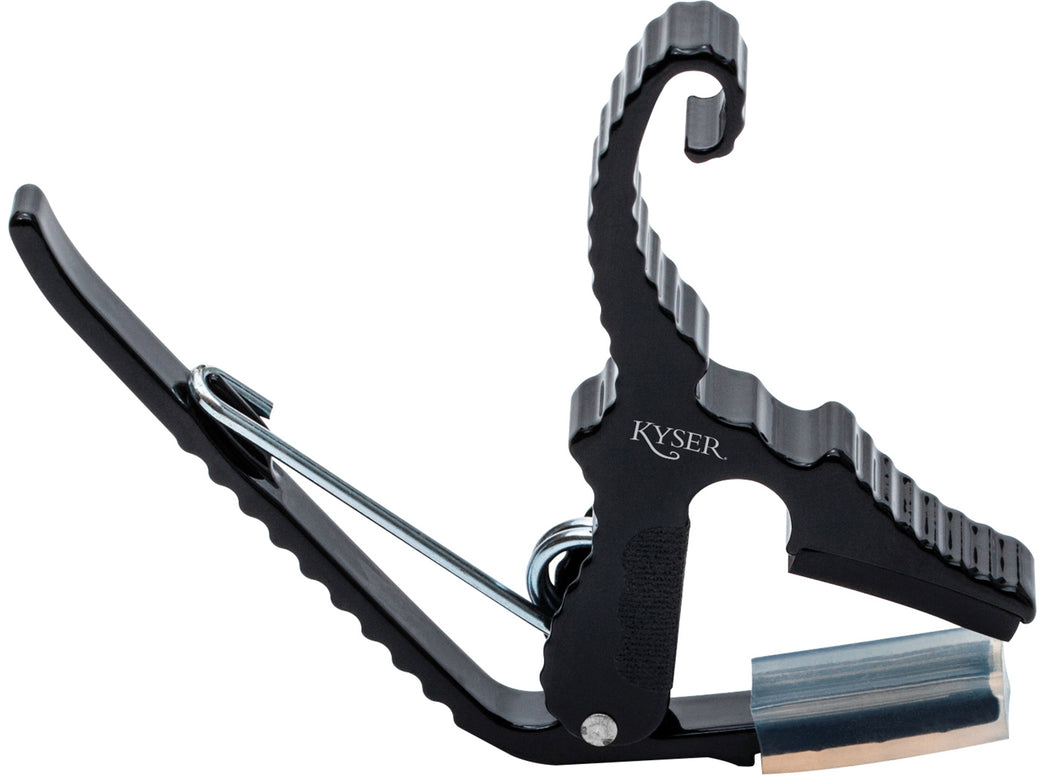Black Partial Capo for acoustic guitars. Easy headstock park and one hand reposition.