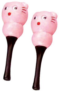 BEAR MARACAS W/HANDLES PINK HEAD BEAR FACE