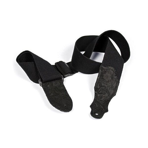 Franklin 2 inch Black Cotton Strap with Embossed Black Suede End Tab