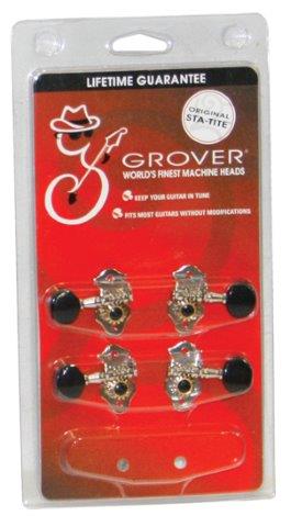 UKULELE MACHINE HEAD SET CHROME W/BLACK BUTTONS